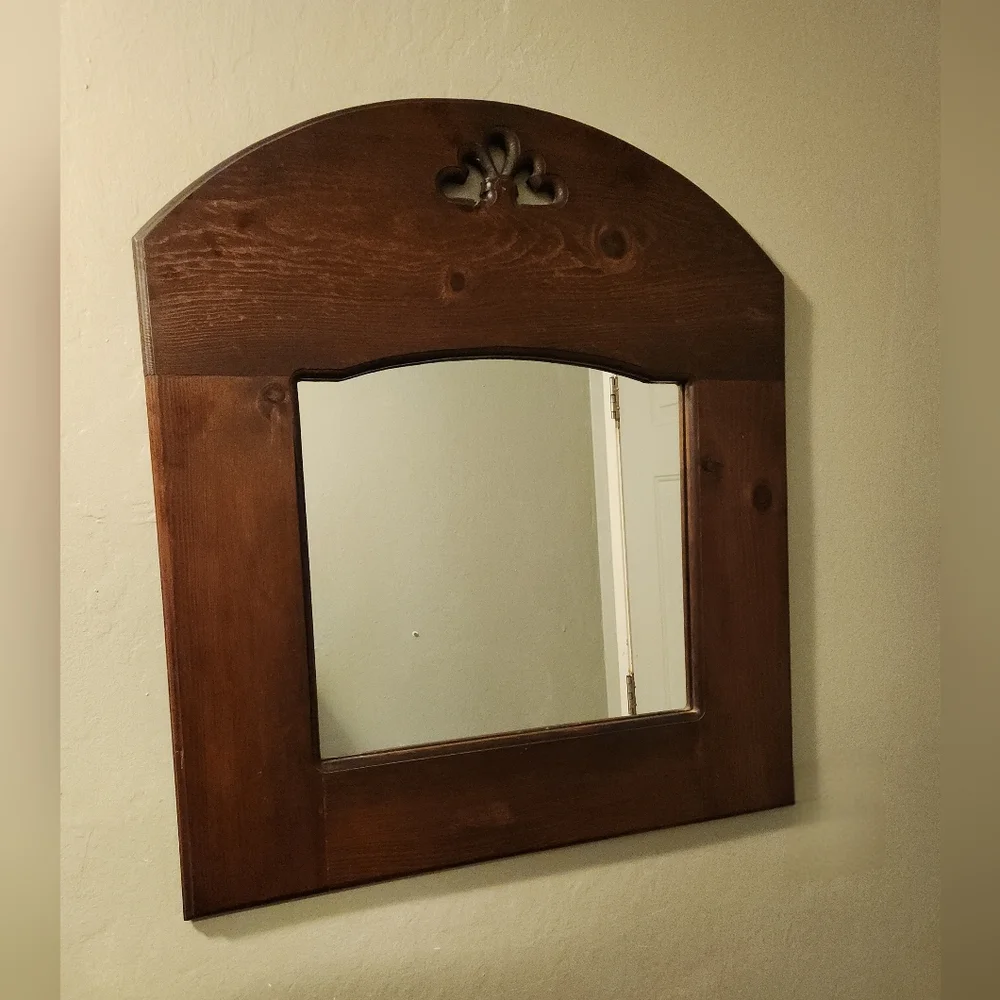 Antique Vintage 1940s 1950s Wooden Carved Wall Mirror